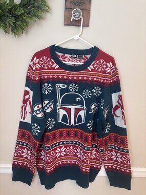 Star Wars Mens Size XXL Boba Getting The Mandalorian Ugly Christmas Sweater
